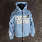 Distress Embroidery with Patch Zipper Hoodie
