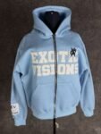 Distress Embroidery with Patch Zipper Hoodie
