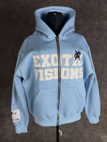 Distress Embroidery with Patch Zipper Hoodie
